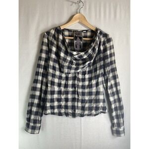 L.A.M.B Gwen Stefani Top Women 2 Plaid Button Front Draped Cowl Neck Grunge Punk